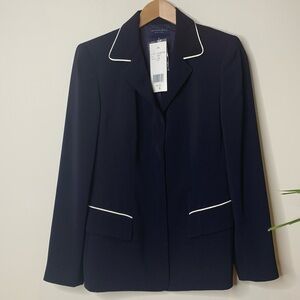 Anne Klein II NWT Vintage Deadstock Navy Piped-trim Lined Piping Blazer 6P